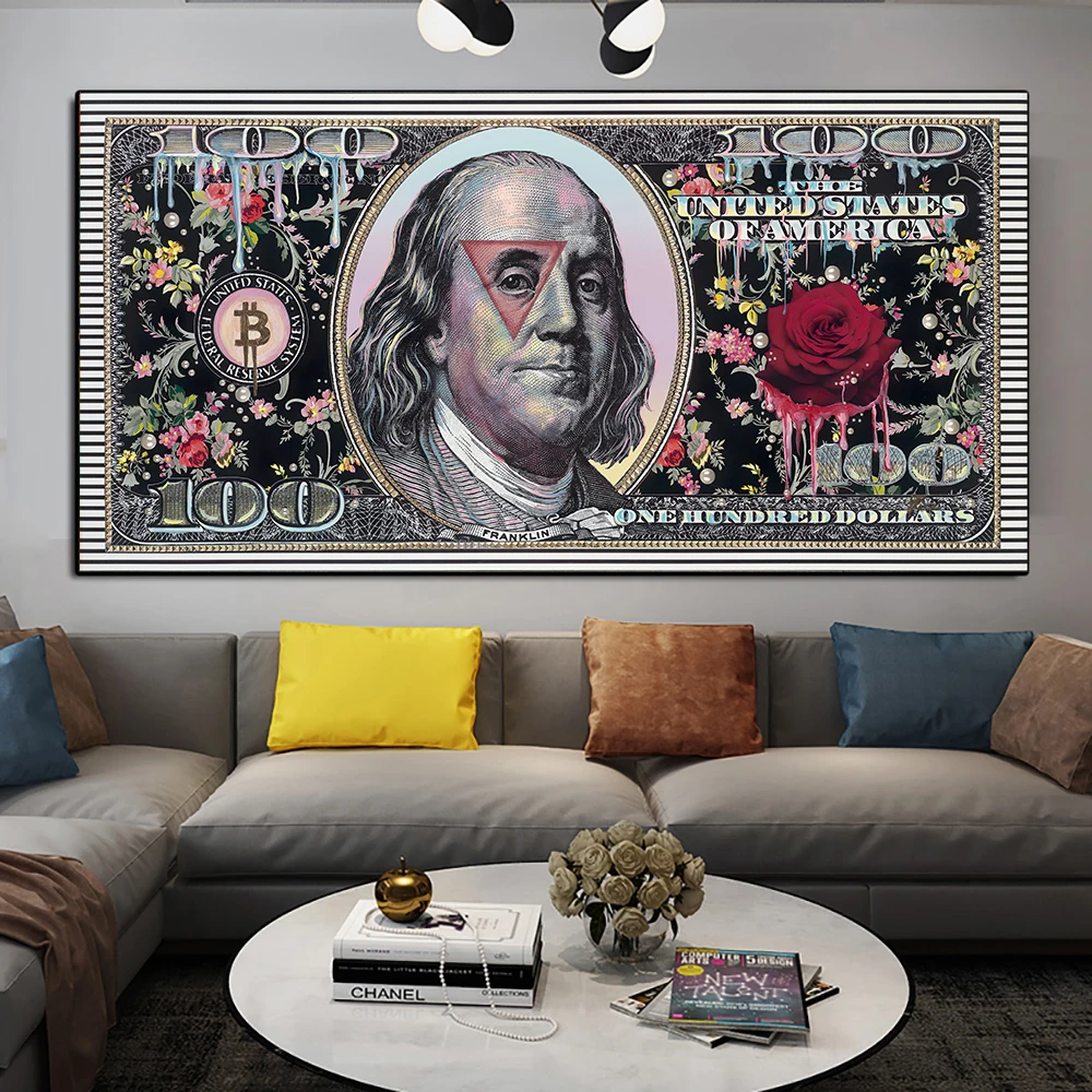 

Роза, цветок, золото, 100 долларов, искусство, холст, живопись, искусство на стену, картины для декора гостиной