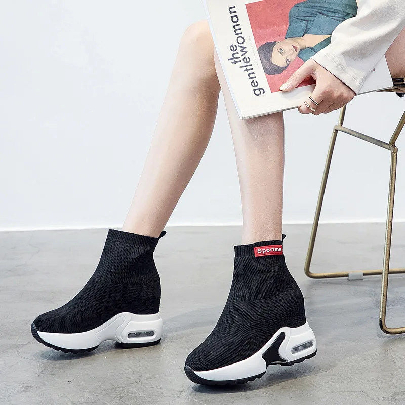 Сапоги носки вязаные сапоги на танкетке модная обувь высоком каблуке коллекция