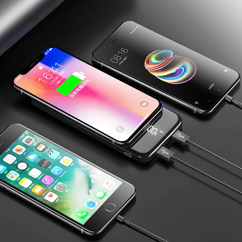 30000mAh Беспроводное зарядное устройство двойной USB Quick Charge зеркальный экран