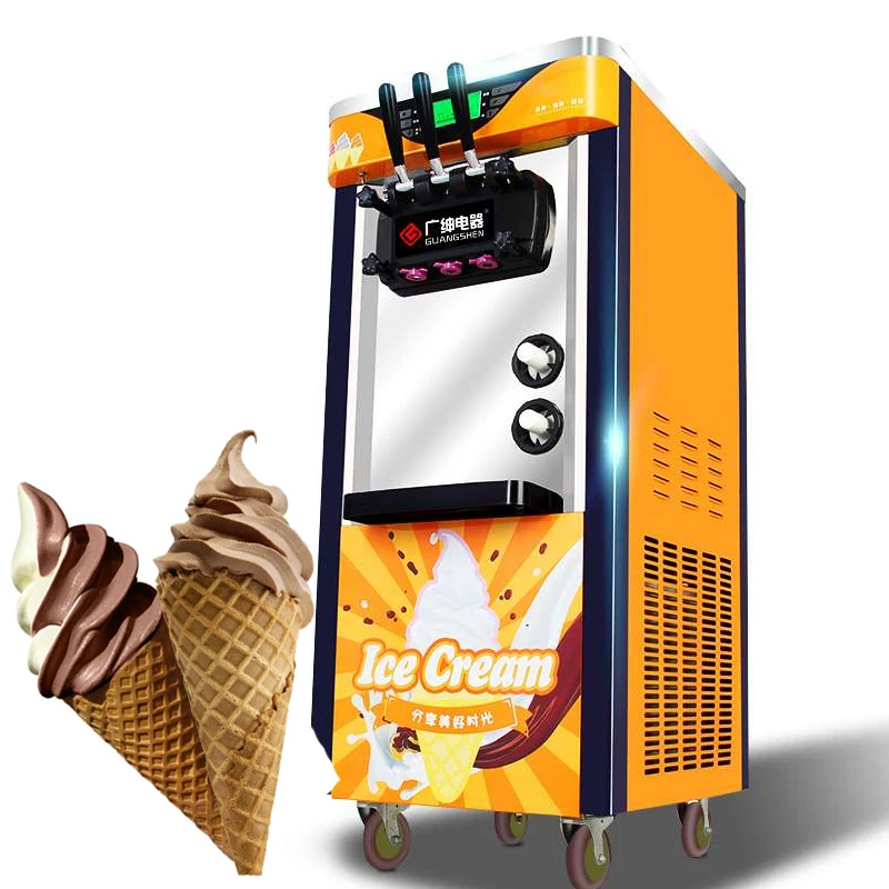 Коммерческая машина для производства мягкого мороженого 110 В 220 В с компрессором 18 л/ч 3 вкуса электрическая вертикальная автоматическая маш...