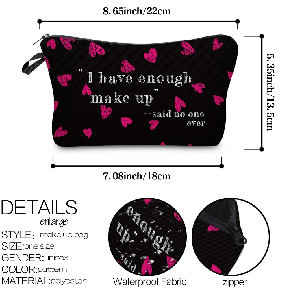 

Deanfun Heart Cosmetic Bag Letter Printing Portable Phone Pouch Women Balck Makeup Bags 51832