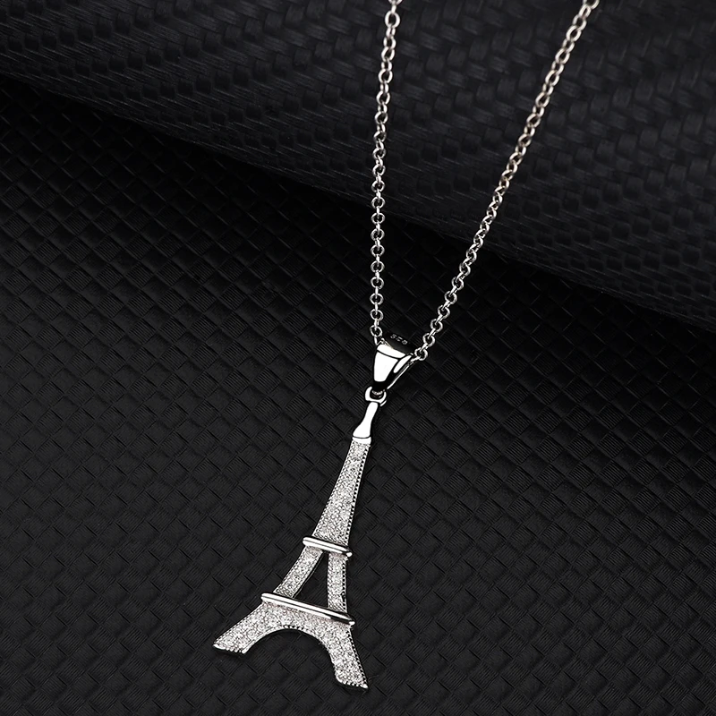 Женская цепочка из серебра 925 пробы с изображением Эйфелевой башни в Париже -