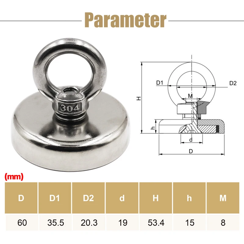 

400KG Strong Powerful Round Neodymium Magnet hook Salvage Magnet Sea Fishing Wquipment Holder Pulling Mounting Pot With 20M Rope