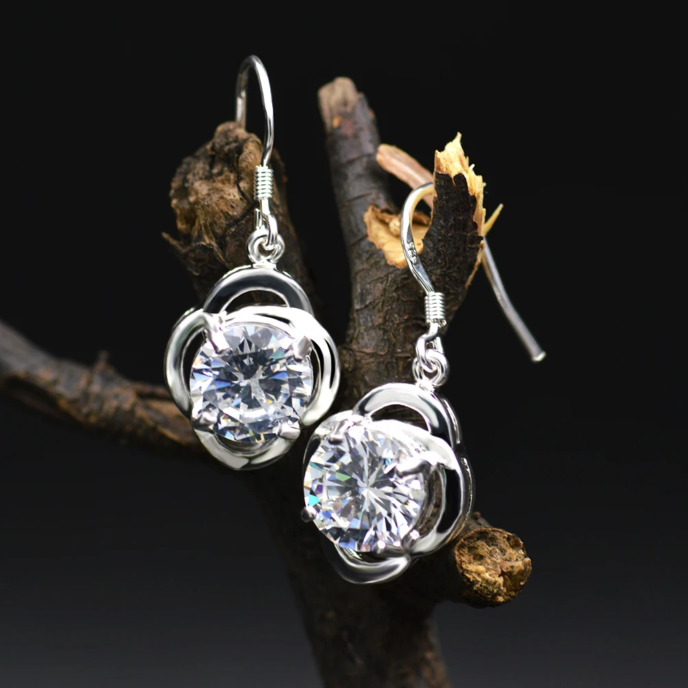 Продажа серьги в виде капель с Yupoo женские серебристый цвет прозрачный циркон