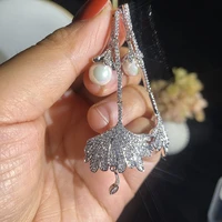 funmode luxury new pearl flower drop dangle earrings for women girl bridal cz wedding bridal statement drop earring fe292
