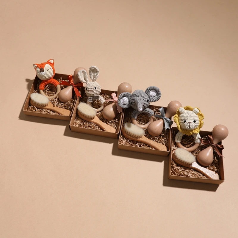 Mordeduras para ni&ntilde;os, 1 Juego de brocha de lana de animales de ganchillo, martillo de arena Musical, regalos para beb&eacute;s, regalo de nacimiento, accesorios de fotograf&iacute;a para reci&eacute;n nacidos-2