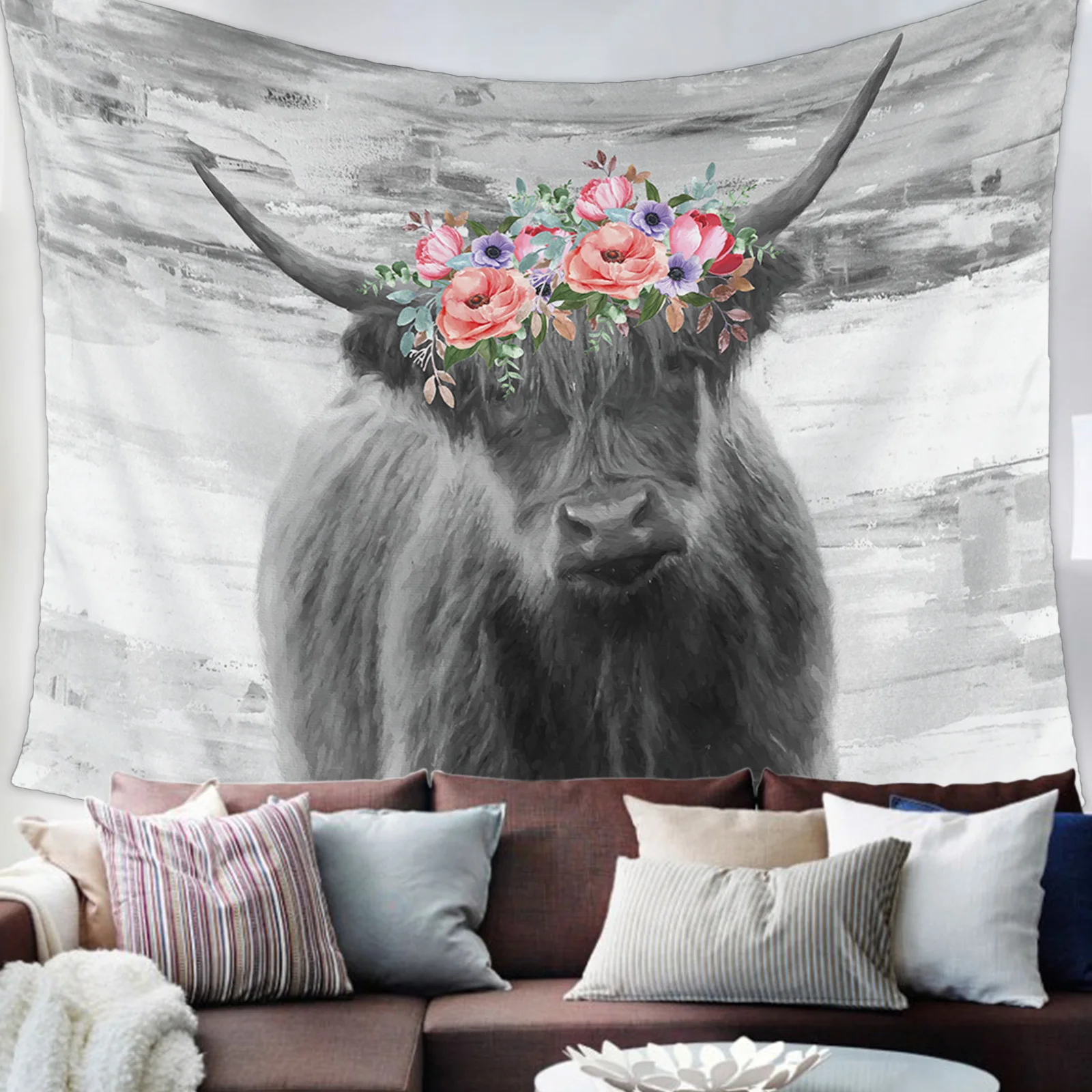 

Idyllic Farm Animal Highland Cattle Tapestry Wall Hanging Living Room Decor Wall Hanging Tapestry Yoga Mat Home Decor Art