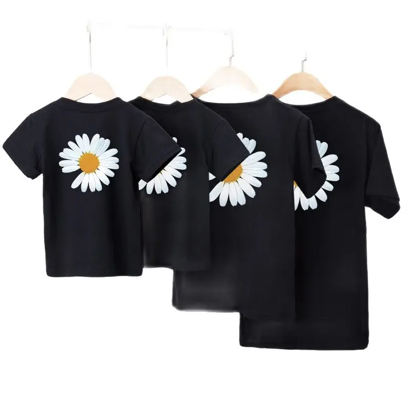 Новая футболка с ромашками для родителей и ребенка Детская короткими рукавами