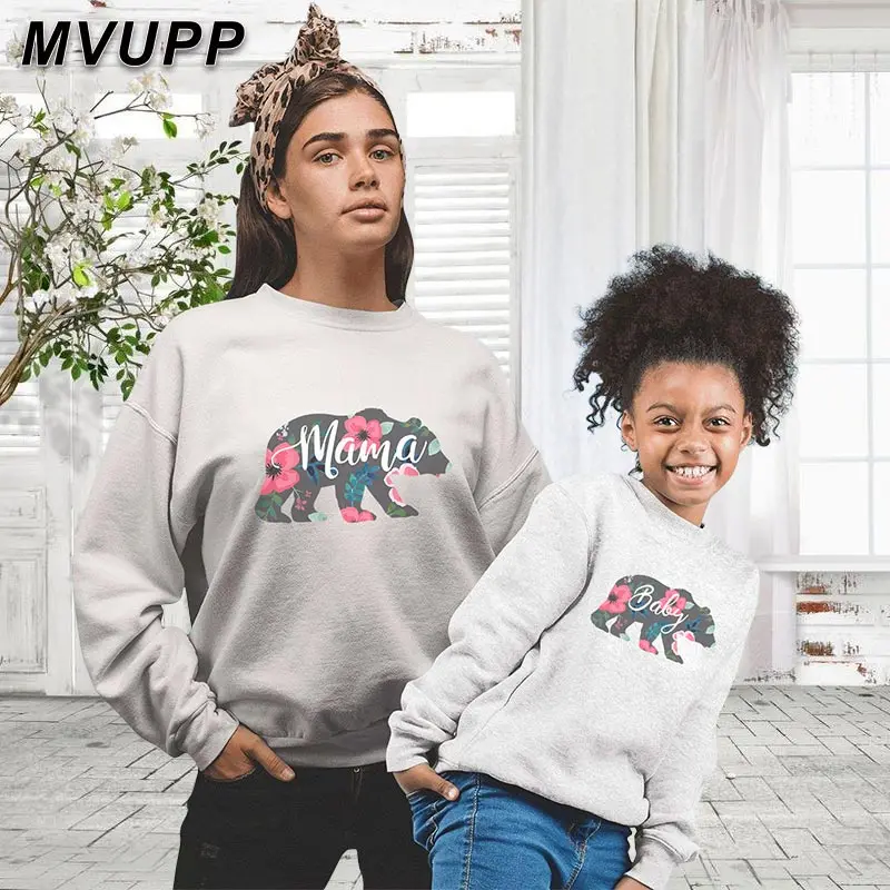Свитшоты для мамы и дочки Семейные комплекты мама малыш медведь я наряды