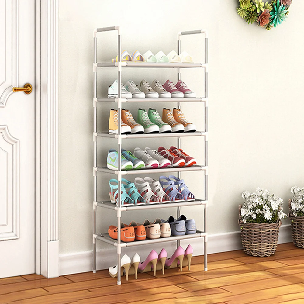 

Household Shoe Cabinet Iron Shoe Rack Metal Multilayer Shoe Shelf Home Organizer Rack ( Six-tier Shoe Shelf with a Handle)
