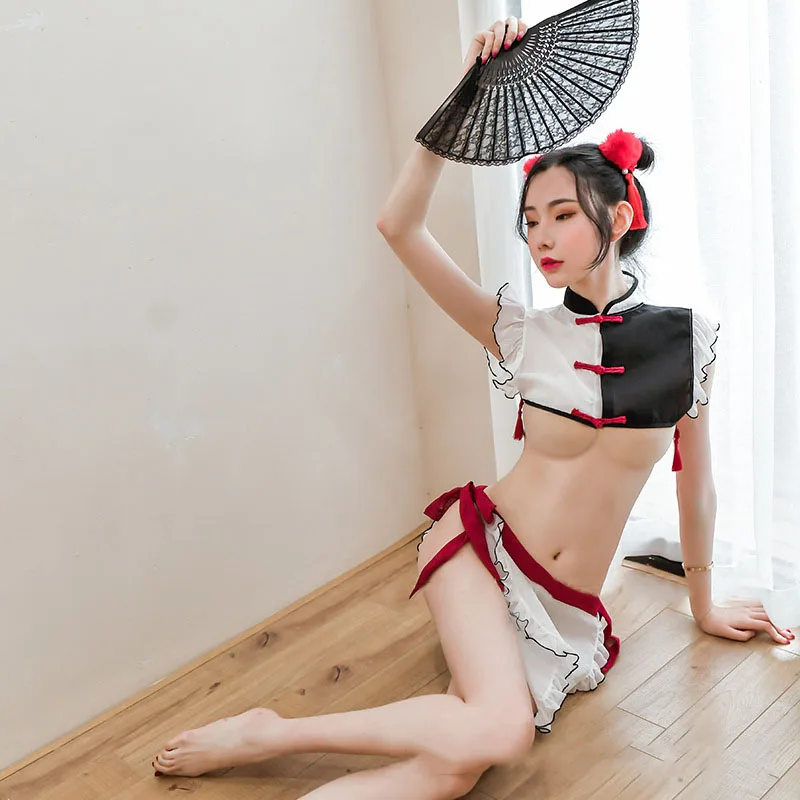 Соблазнительное женское белье Чонсам для девушек в стиле &quotЛолита&quot черная