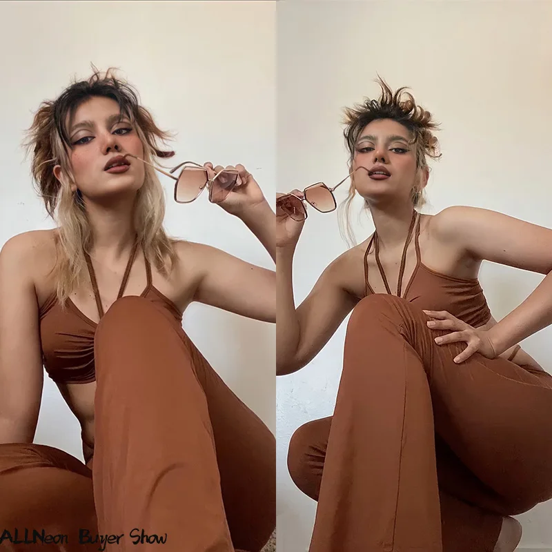 

Уличные сексуальные бандажные синие костюмы Co-ord 2000s, модный топ на шнуровке и расклешенные брюки с высокой талией, комплект из 2 предметов