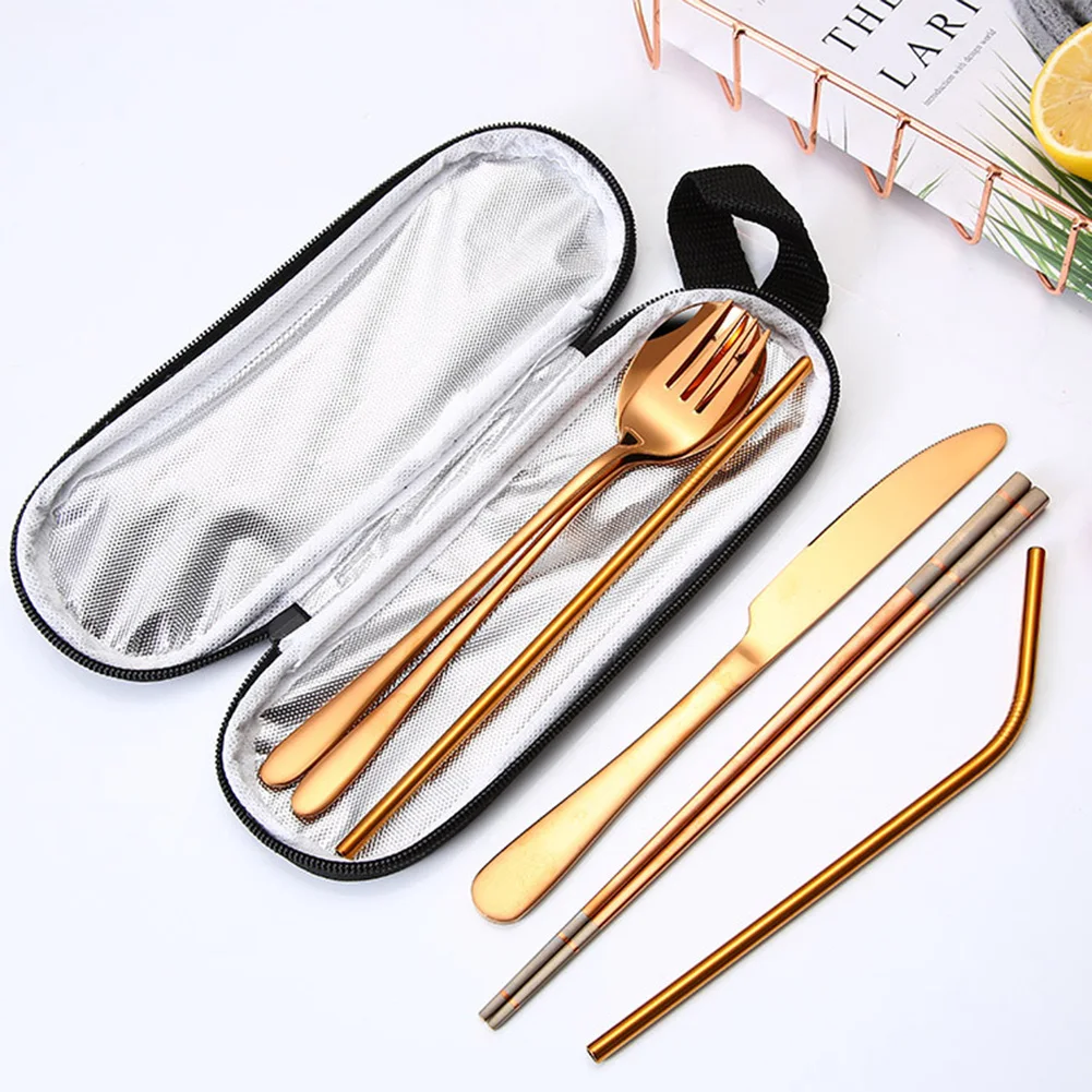 Набор дорожной посуды 8 в 1 из нержавеющей стали соломенная ложка вилка палочки