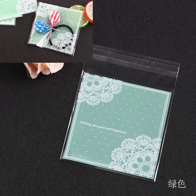 Green And Dot Lace LBSISI Life 100 шт 10*10+ 3 см мешки для печенья, конфет для дома Рождество свадебное украшение самоклеящаяся пластиковая упаковка для пищевых продуктов полипропиленовый подарочный пакет - Цвет: Green And Dot Lace