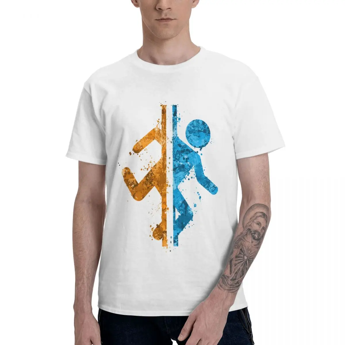 

Portal Splatter T-Shirt Pure Cotton Round Neck Men's T Shirts Short Sleeve Oversized Novelty Tees Tops Four Seasons EU Size