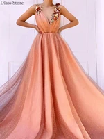 orange evening dress 2020 a line floor length sleeveless sexy v neck flowers tulle spaghetti strap prom dress %d0%b2%d0%b5%d1%87%d0%b5%d1%80%d0%bd%d0%b5%d0%b5 %d0%bf%d0%bb%d0%b0%d1%82%d1%8c%d0%b5