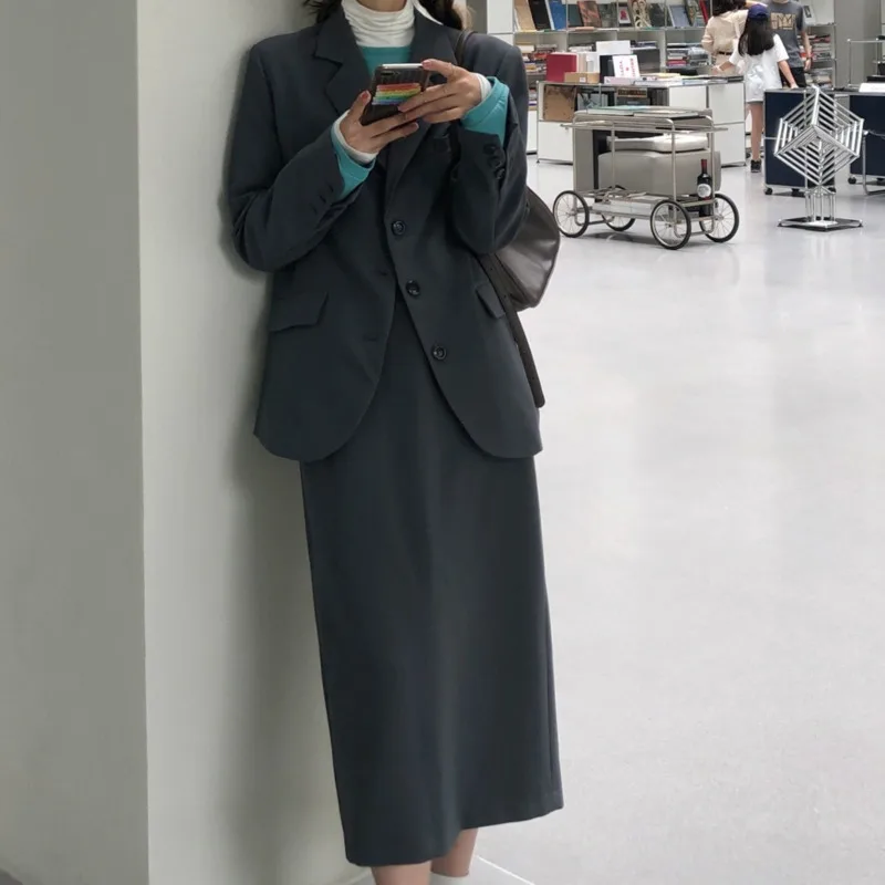 Женский винтажный костюм с юбкой повседневный свободный в западном стиле