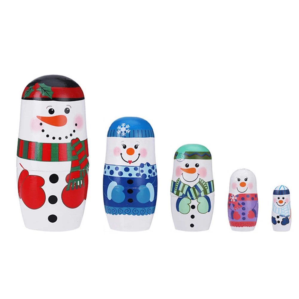 

5-layer Russian Doll Matryoshka Cartoon Snowman Wooden Toy Nesting Doll Russian Art Crafts Children Matryoshka Gift