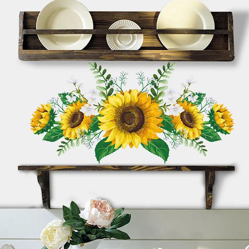 

Large Area DIY Wall Sticker Baby Kid's Room Wall Decal Sunflower Contact Paper Roll Reusable Removable Floral Plant Wall Sticker