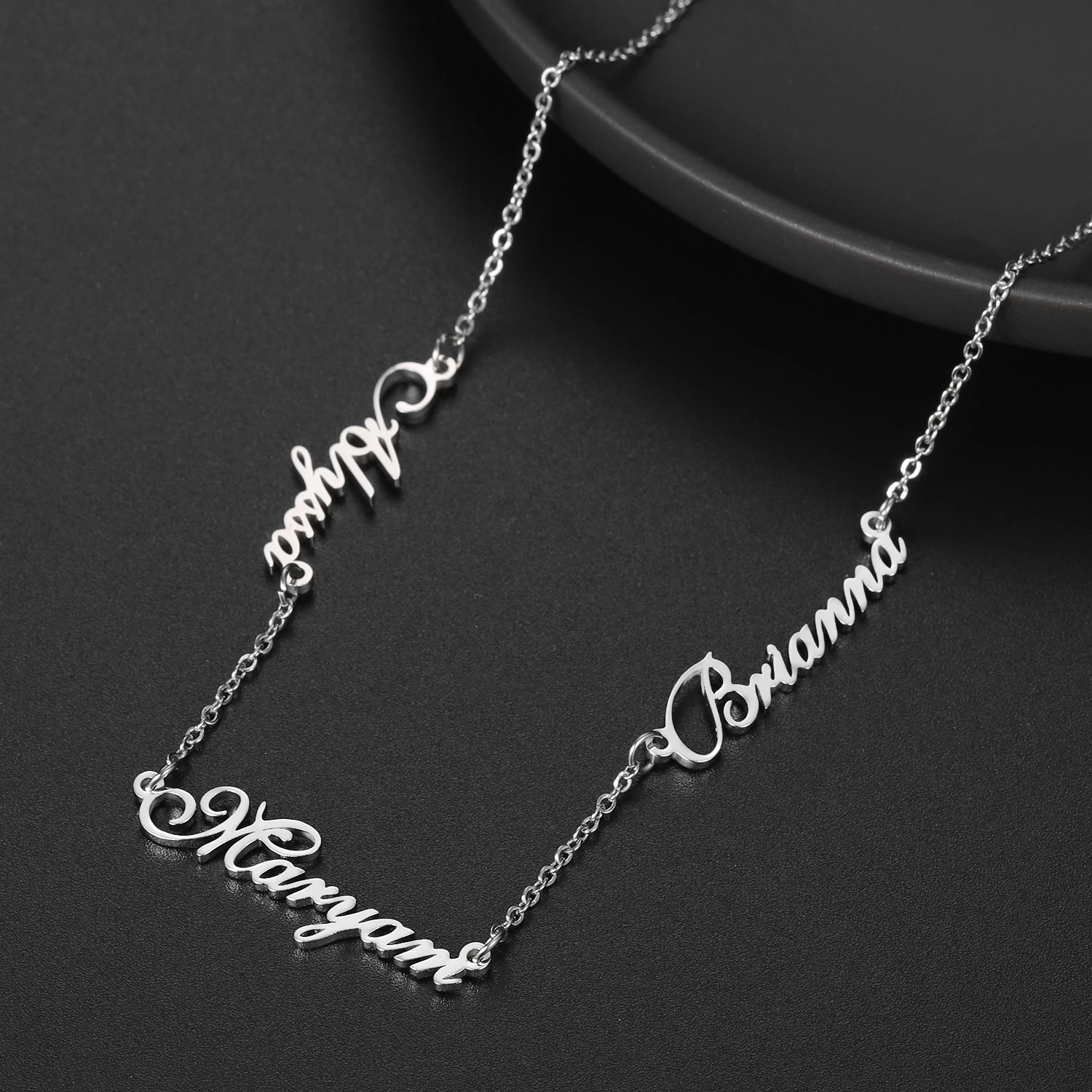 

Customized Three Names Necklace Personalized Stainless Steel Name Pendant Charm Cursive Necklace Chain Gift for Women Jewelry