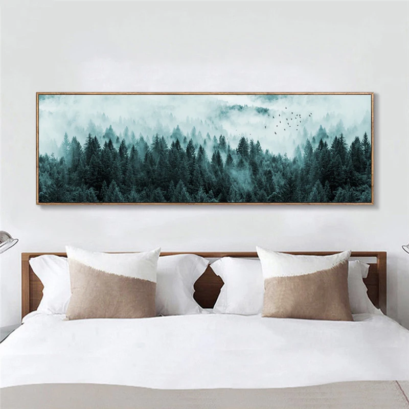 Скандинавский минималистичный Фогги сосновый лес холст настенная живопись