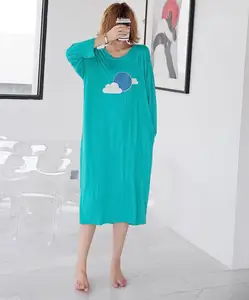 Женская ночная рубашка большого размера, ночная рубашка, осенняя одежда для сна из модала, Свободная Женская длинная ночная рубашка, повседневная домашняя одежда