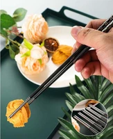 black korean 304 stainless steel sanding square non slip chopsticks auspicious flower laser design japan
