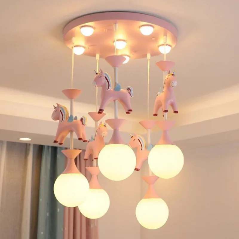 Modern Pendant lighting Cartoon Creative Resin Pony for Princess Children's Room Bedroom American Colored rotate Horse Lights