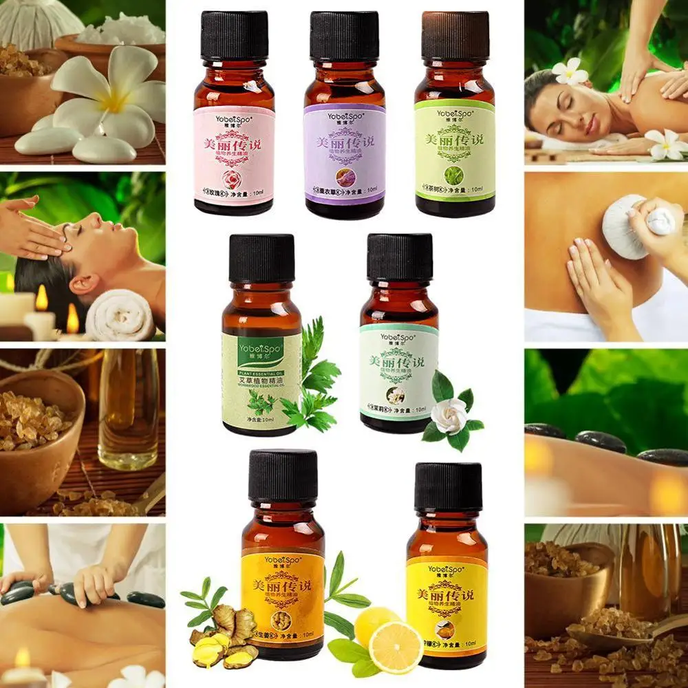 

10ML Pure Essential Oils Massage Humidifier Wormwood Body TreeOil Lemon Tea Ginger Jasmine Essential Oil Lavender Scraping