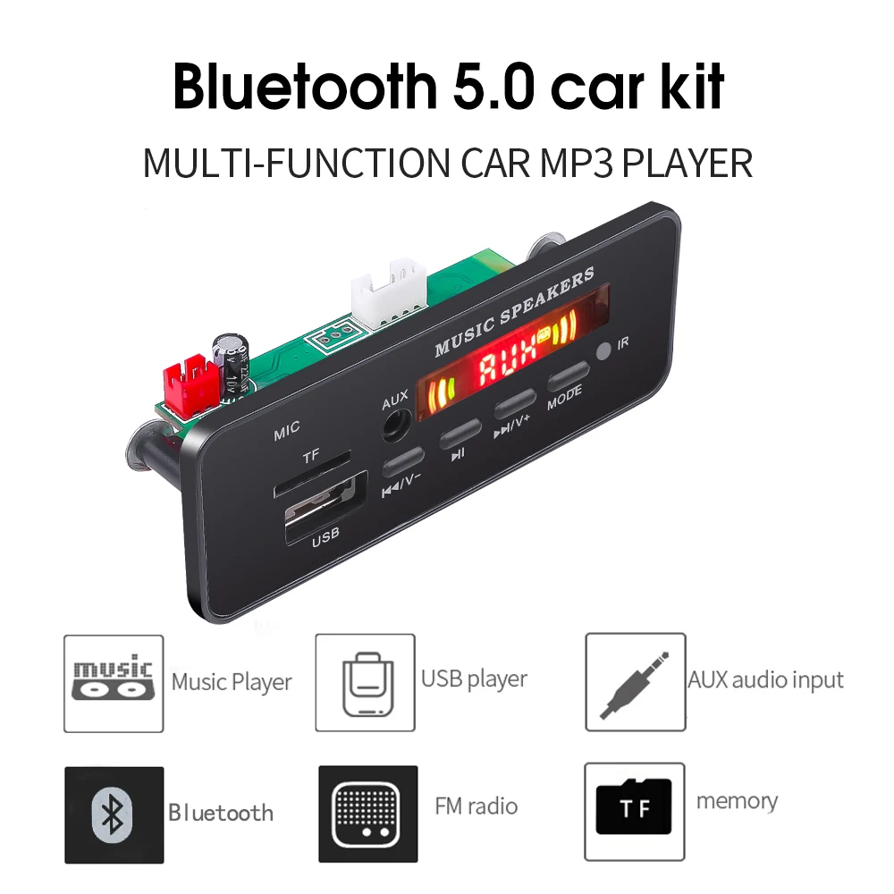 Автомобильный аудиомодуль USB TF FM радио V5.0 беспроводной Bluetooth 5 в 12 В Запись MP3 WMA
