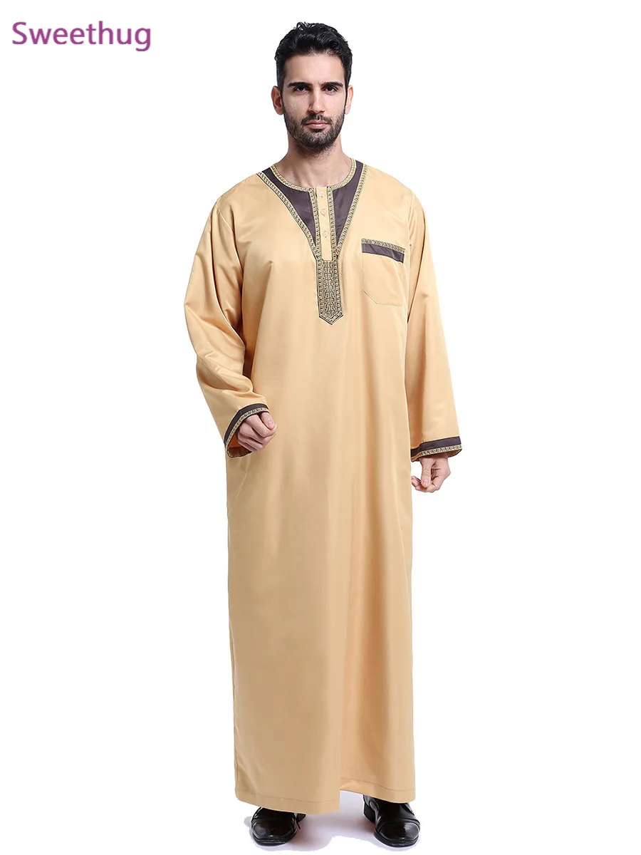 Fashion Muslim clothing Mens Abaya 2021 Dubai Indian Middle East Islamic Robe for Men Long Thobe