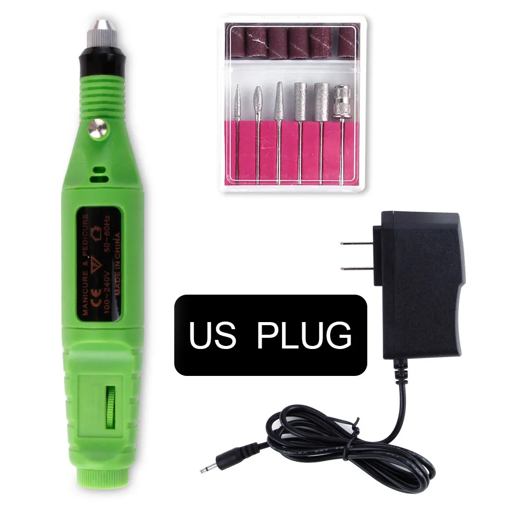 green us plug 1 набор мощности для профессионального аппаратного маникюра ручка педикюр пилка для ногтей 6 Бит Сверло для ногтей Полировка для удаления керамических резцов инструменты - Цвет: green us plug