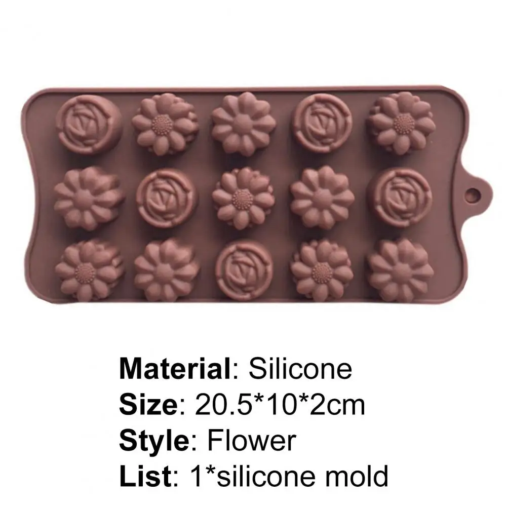 

Chocolate Mold 3D DIY Silicone 15-cavity Rose Flower Fondant Mould for Kitchen Accessories