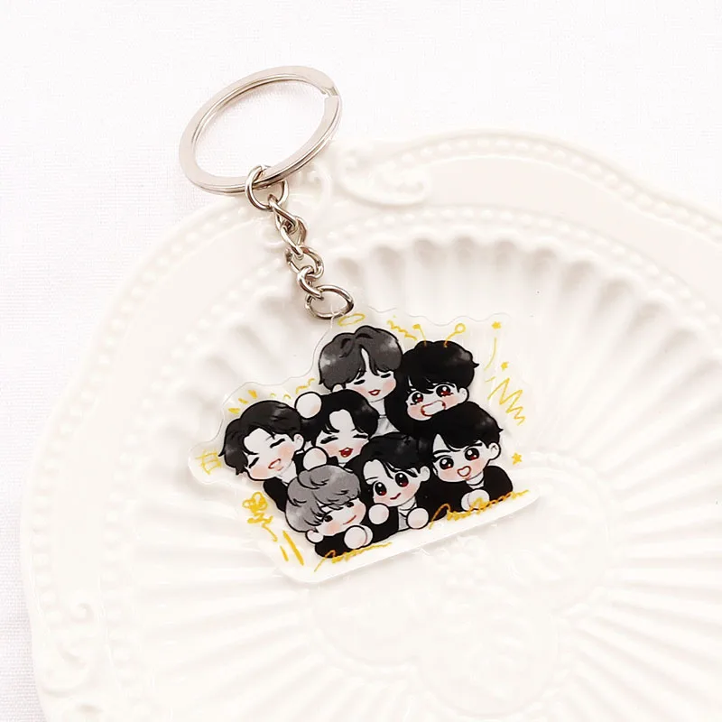 

KPOP Keychain Bangtan Boys Cute Cartoon Acrylic Key Chain K-POP Key Ring Pendant Keyring Accessories Lanyard for Keys