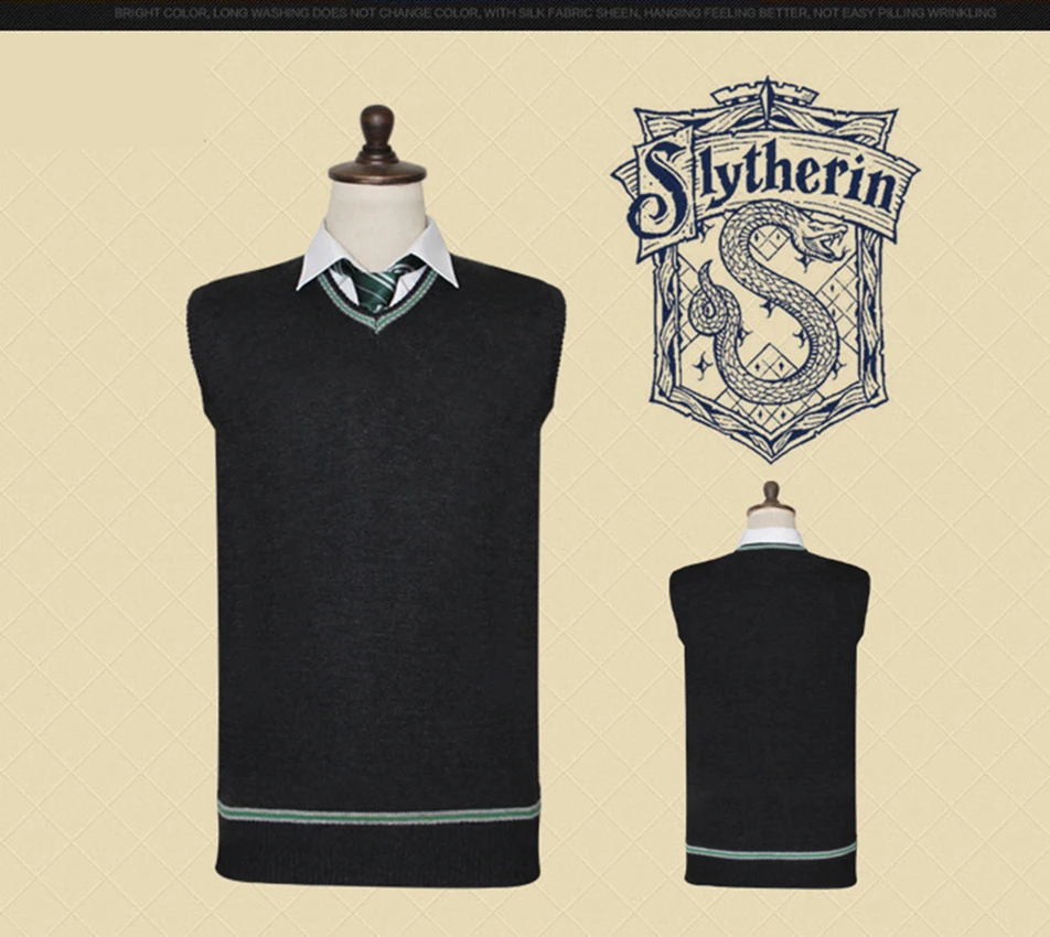 Свитер в стиле Гарри Поттера Gryffindor Slytherin Hufflepuff, свитер с v-образным вырезом, жилет, универсальная повседневная одежда Гермионы с галстуком, рождественский подарок