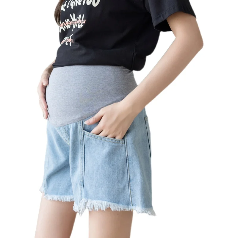 

6833# Summer Thin Denim Maternity Short Jeans Wide Leg Loose Belly Shorts Clothes for Pregnant Women Hot Casual Pregnancy