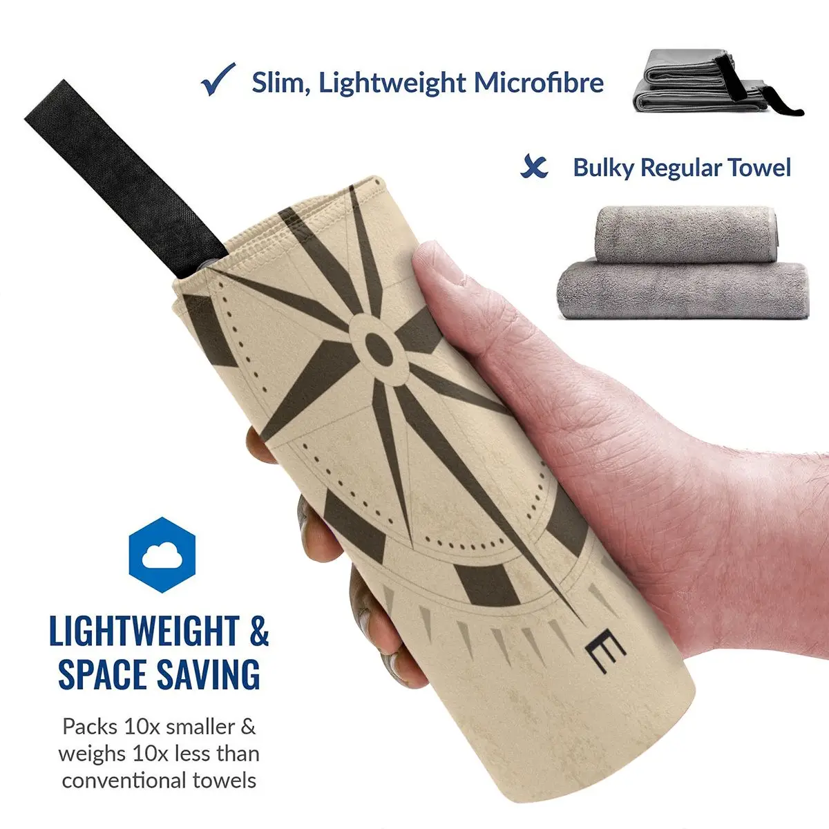 Банное полотенце с компасом и коричневым быстросохнущим большим полотенцем