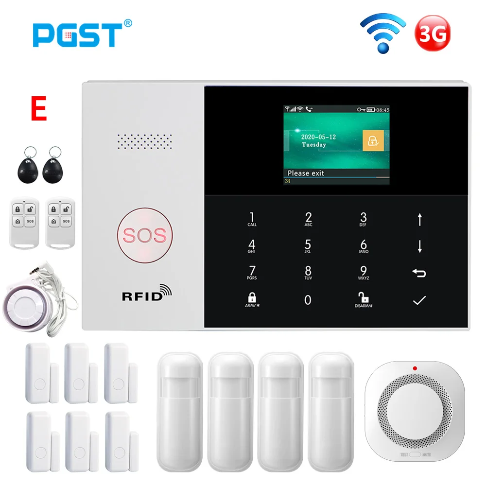 PGST PG105 3G WiFi Alarm System Wireless Home Security Burglar Home Alarm APP Remote Control with Smoke Detector