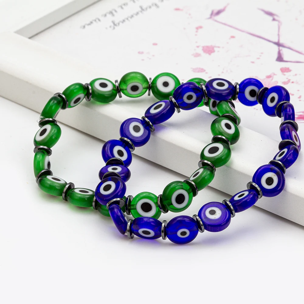 Женский браслет со стеклянными бусинами Lucky Eye зеленый черный синий красный