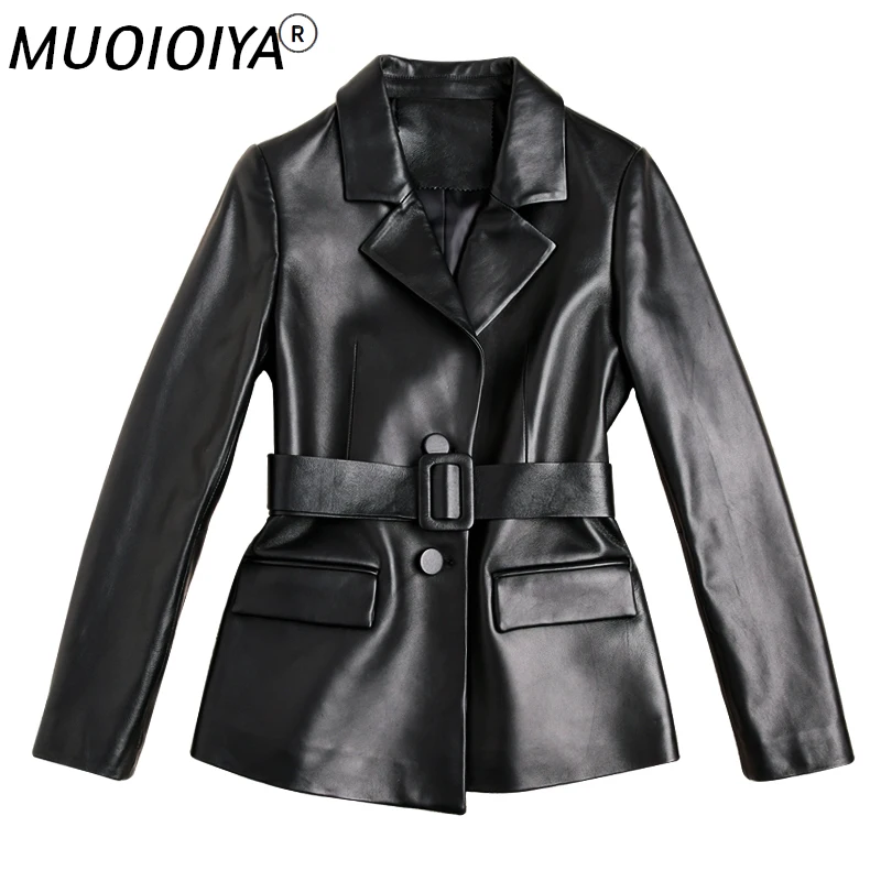 

Женский облегающий блейзер из искусственной кожи, черный пиджак из мягкой искусственной кожи с поясом, элегантная верхняя одежда для офиса,...