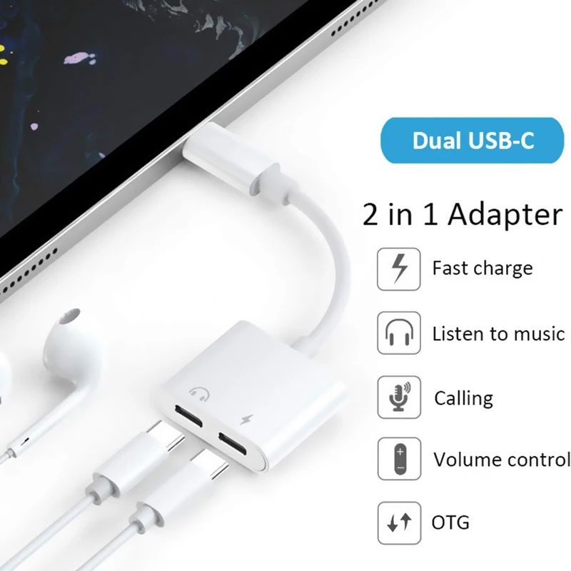 

2 in 1 Audio Adapter charging Earphone Cable For xiaomi oneplus Jack headset 3.5 mm To Headphone Aux Cable splitter Converter