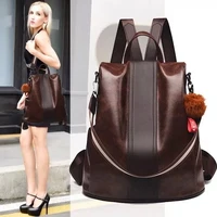 fashion leather backpack for women travel anti theft backpack rucksack ladies school book bags vintage brown crossbody bags