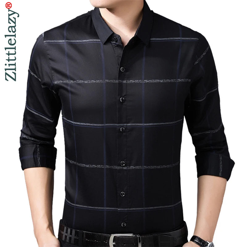

2022 Brand Long Sleeve Men Social Shirt Spring Streetwear Casual Plaid Shirts Dress Mens Slim Regular Fit Clothes Fashions 0058