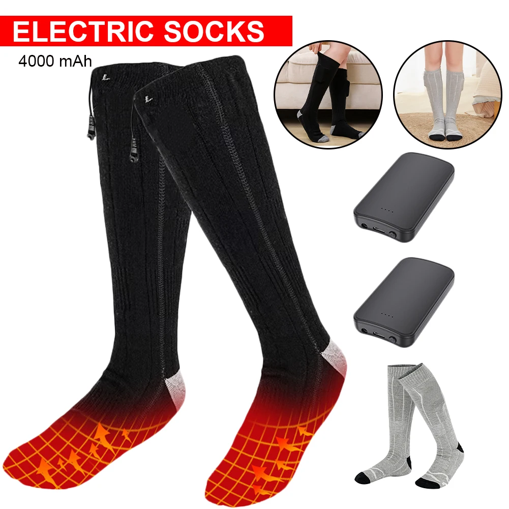 

Heating Socks Winter Warm 3 Heat Elastic Waterproof Electric Heated Sock 4000mAh Power Bank Thermal Foot Warmer For Men Women