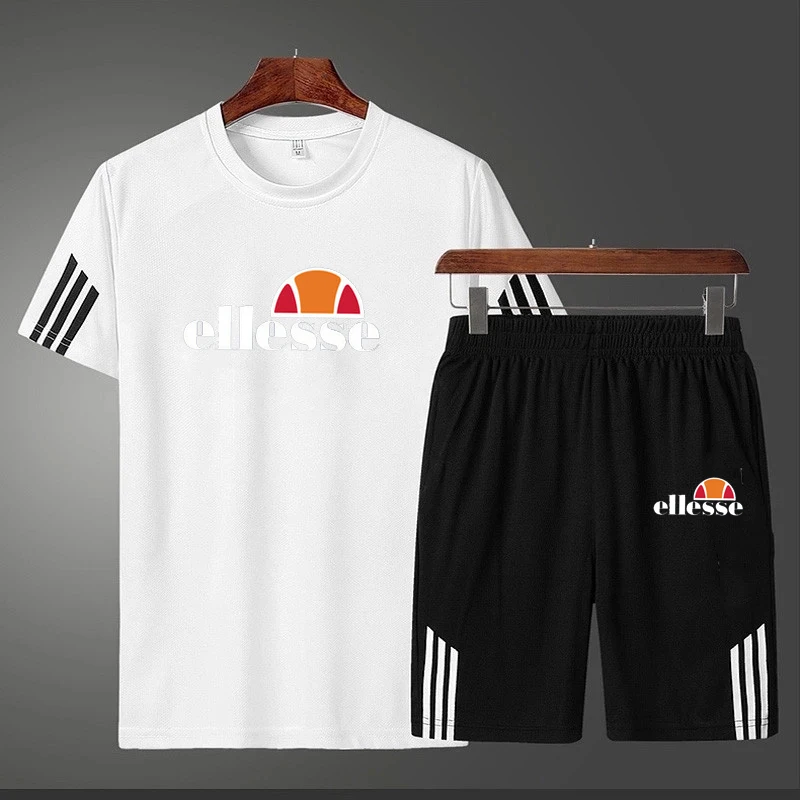 

Summer Striped Short Sleeve Men Suit 2021 New Fashion Printed T-shirt + Comfortable, Breathable And Quick-drying Sports Shorts