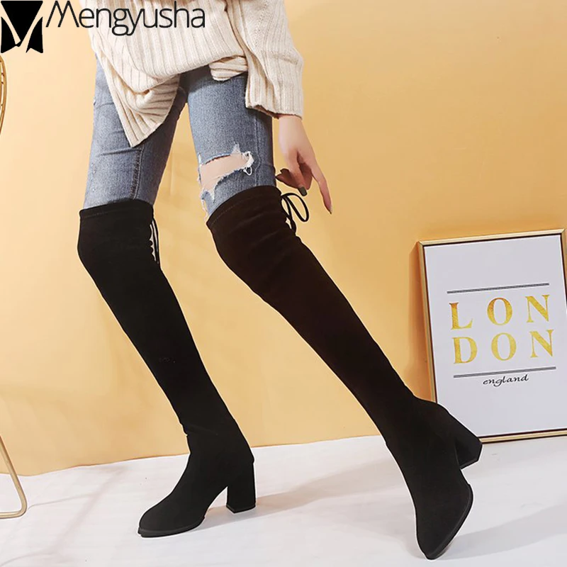 Ботфорты женские выше колена Стрейчевые длинные сапоги до бедра приталенные