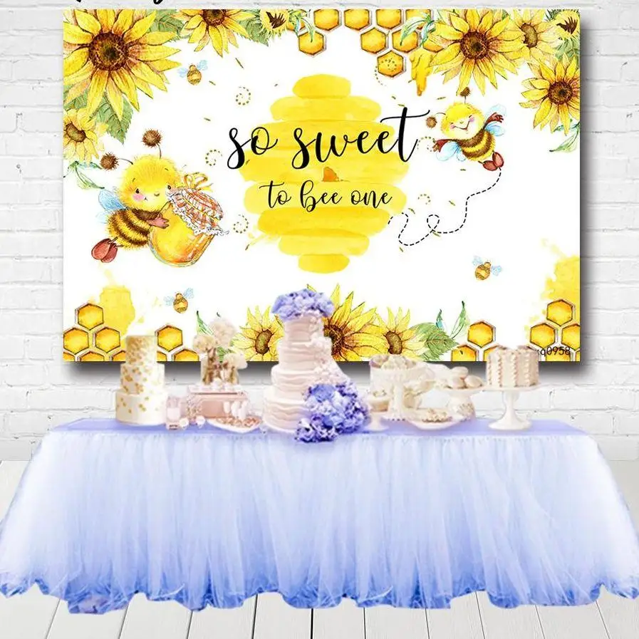 

Желтые Подсолнухи Милая пчела день фотосъемки малыша душ новорожденный первый день Рождения Вечеринка фоны на заказ