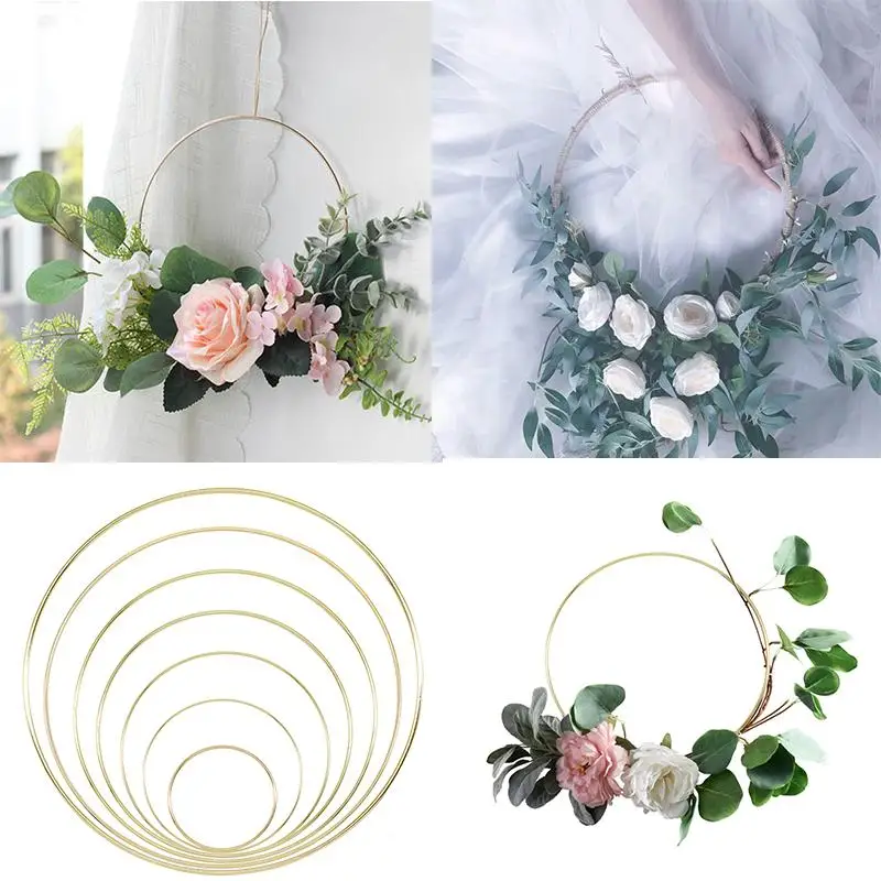 

Золотое металлическое кольцо венок Цветочная стойка Свадьба подружки невесты ручная Гирлянда DIY День рождения фон Декор обруч 10-40 см