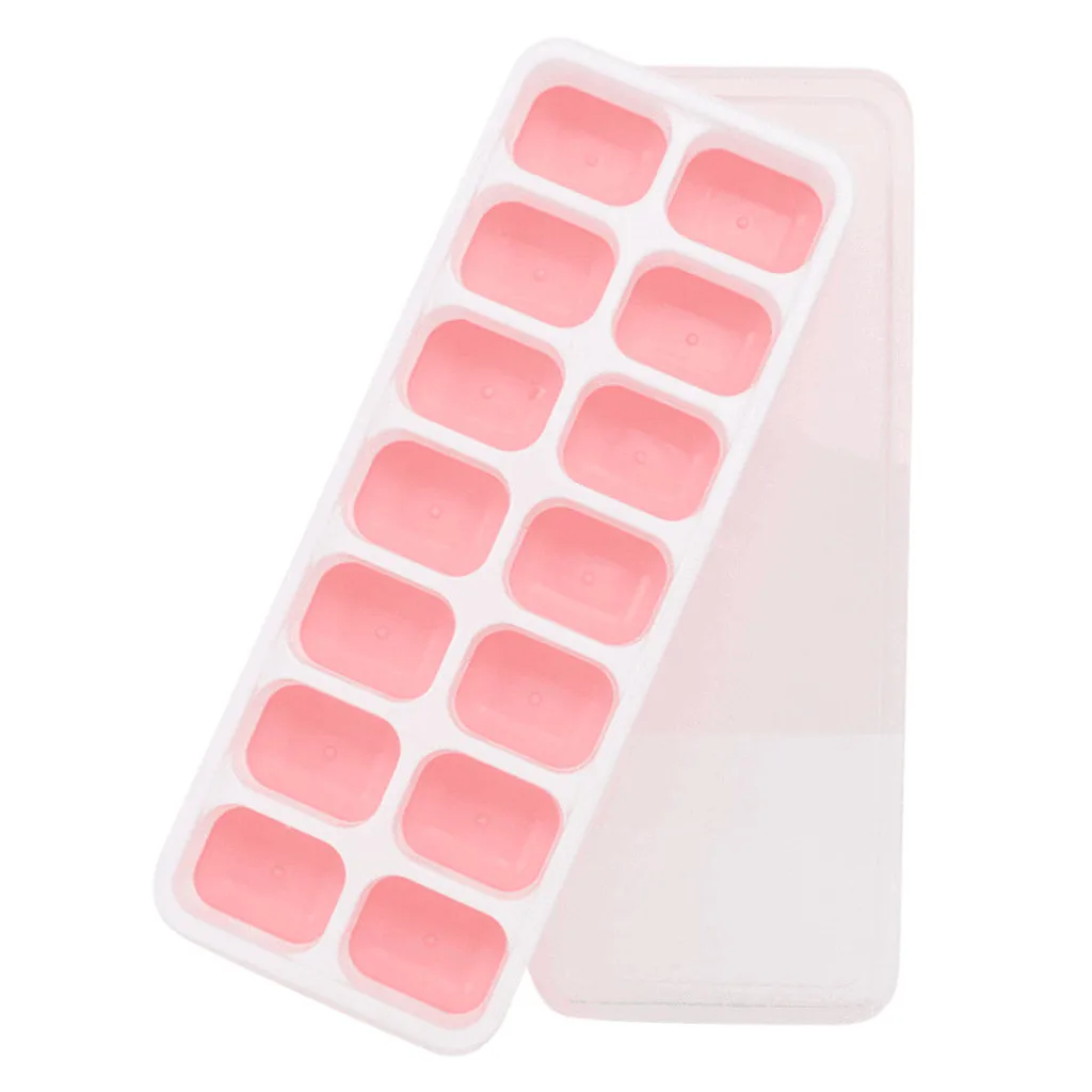 Summer Ice Cream Mold Covered Tray Set With 14 Cubes Molds Popsicle Maker Flexible Rubber Plastic Stackable Kitchen Tool |