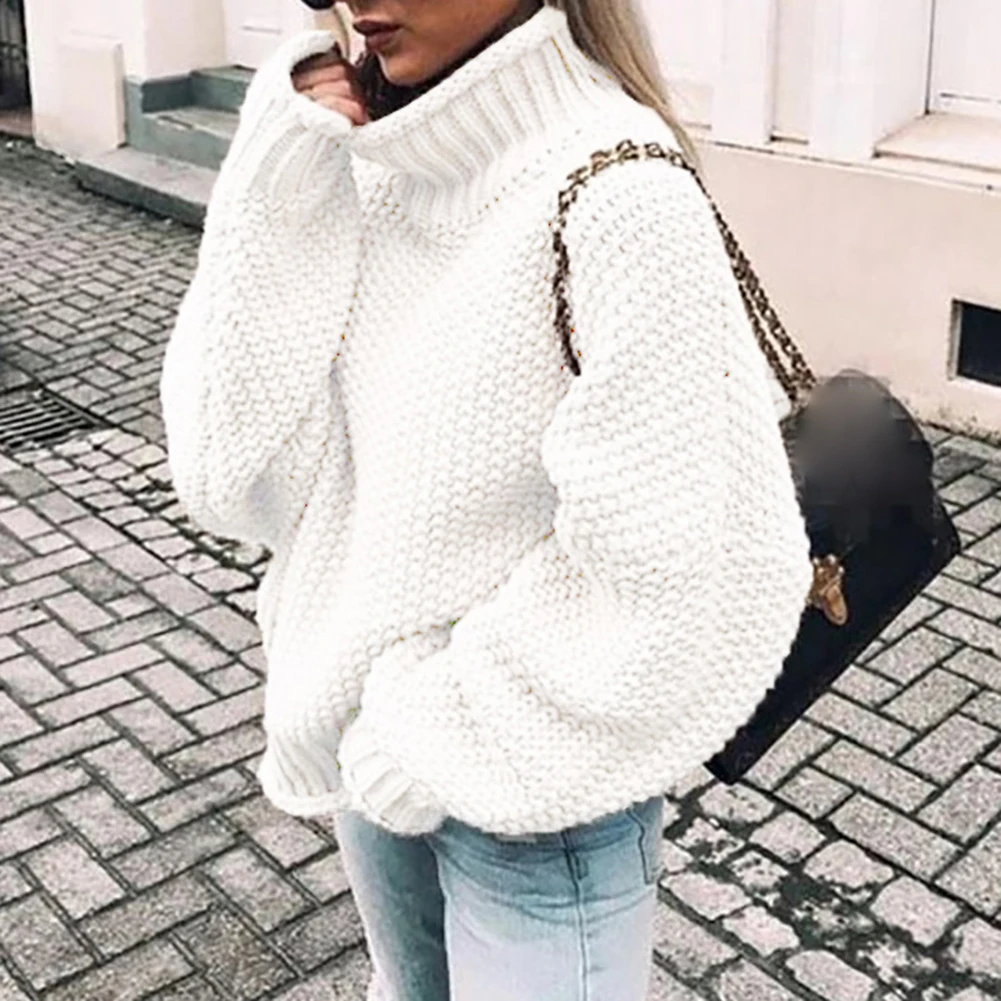 

Korean Fashion Women Pullover Solid Turtleneck Batwing Sleeve Ladies Knitting Sweater Autumn Womans Pullover Loose Sweater Tops